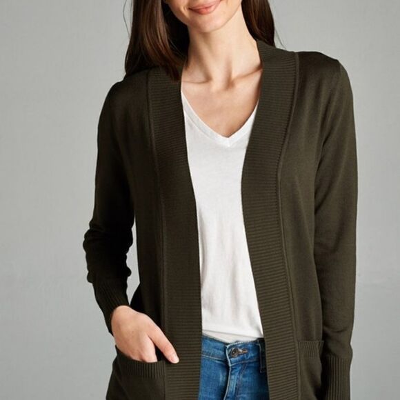 NEW cozy Dark Green soft cardigan with pockets - Picture 7 of 8